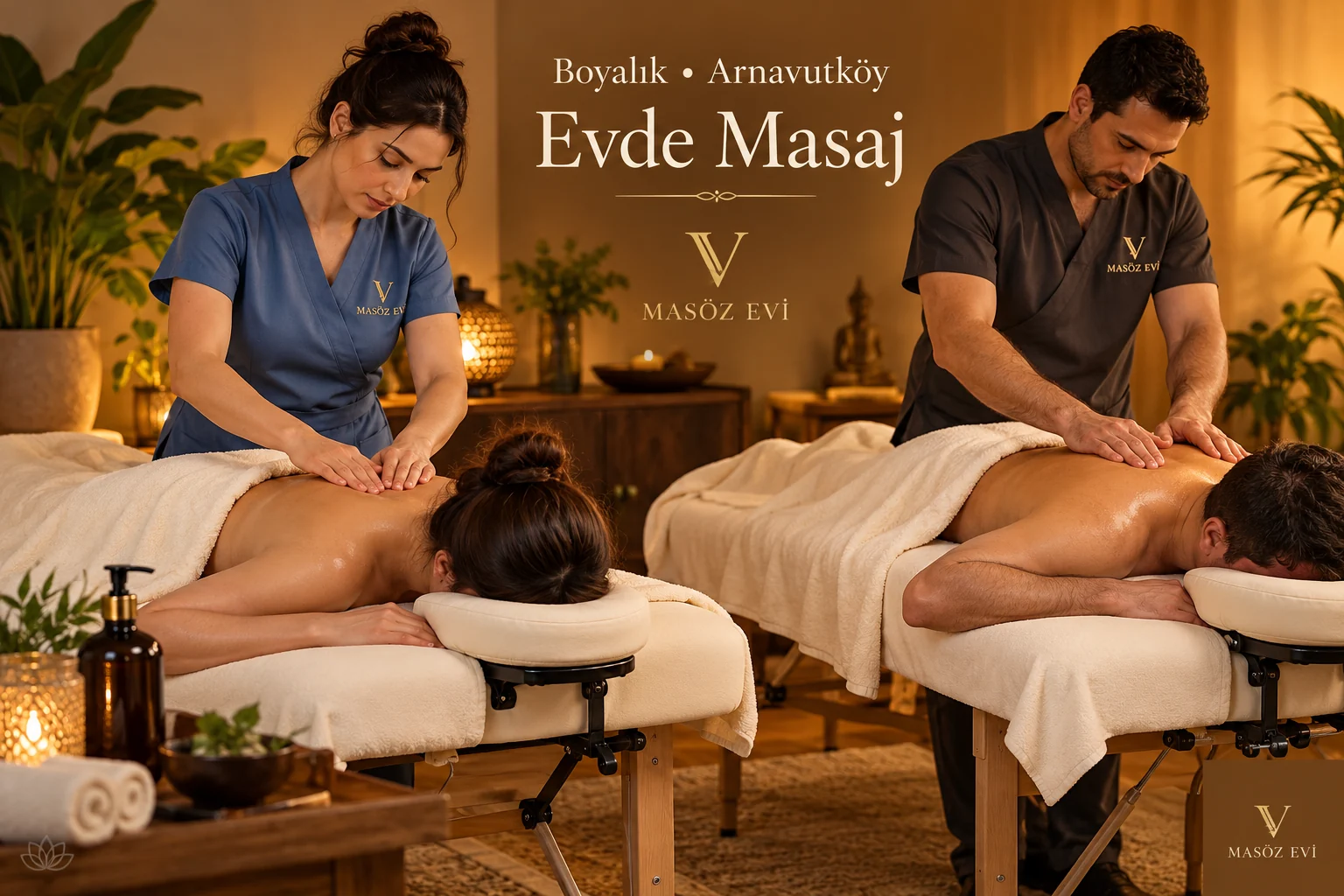 Boyalık Evde Masaj ve Adresinize Gelen Bireysel Masöz 1 Boyalık evde masaj hizmetini temsil eden iki yetişkine ayrı masalarda profesyonel uygulama