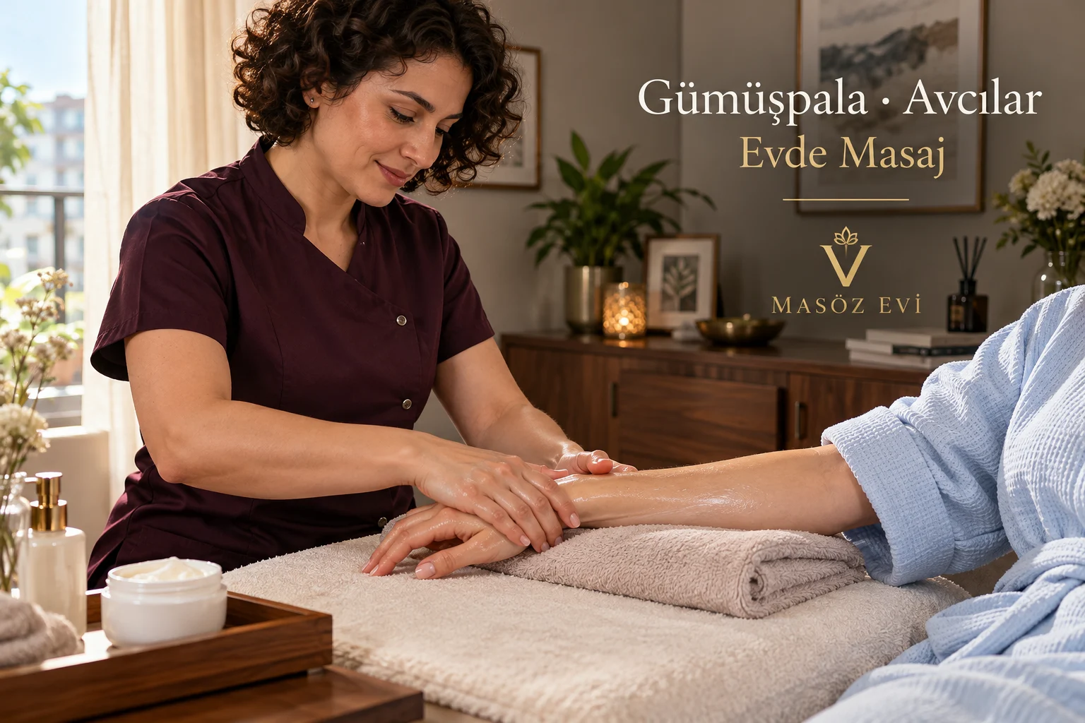 Gümüşpala Evde Masaj, İlk Görüşmeden İtibaren Rahat Hissedin 1 Gümüşpala evde masaj hizmetinde kadın uygulayıcının açık el ve ön kol bölgesine profesyonel kremli masajı