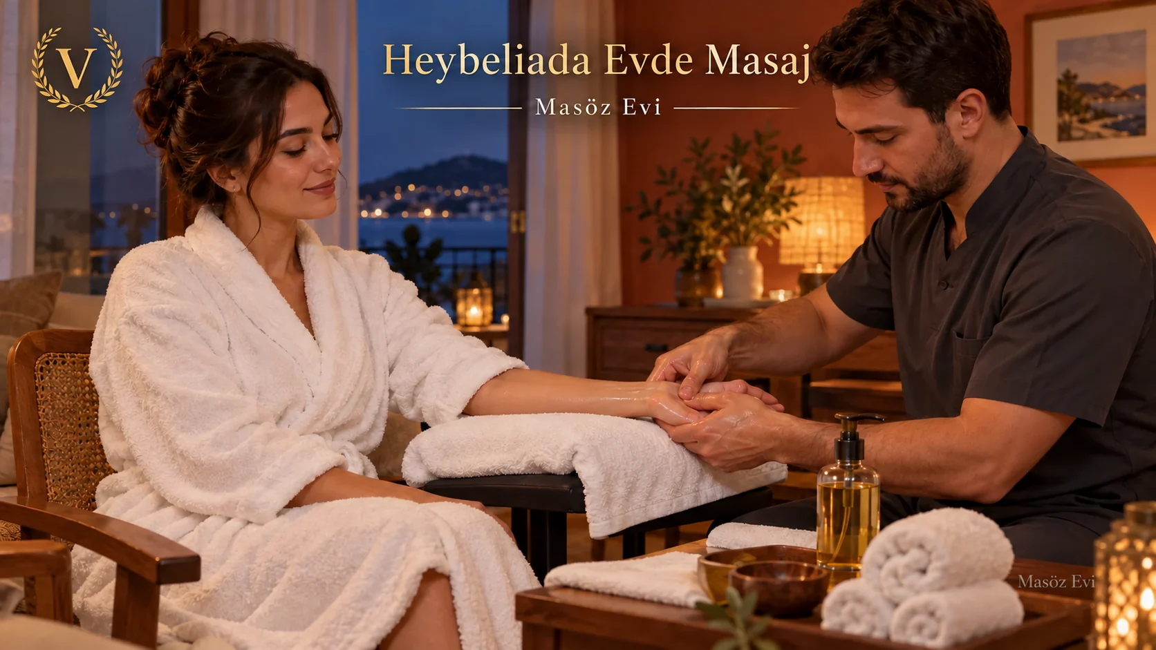 Heybeliada Evde Masaj, Konakladığınız Yerde Kendi Ritminiz 1 Heybeliada evde masaj hizmetinde profesyonel uygulayıcının açık ön kol ve ele yağla masaj yapması