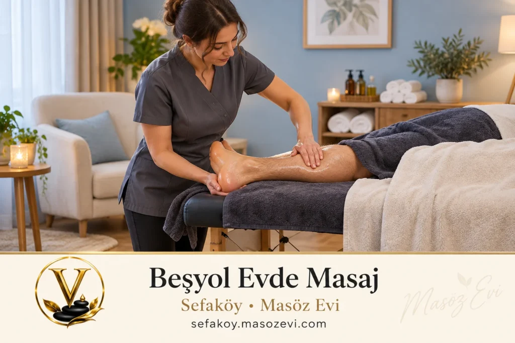 Beşyol evde masaj için profesyonel örtüyle ayak ve baldır uygulaması