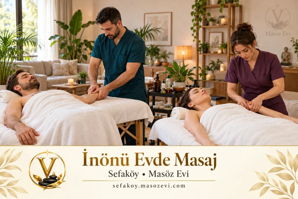 İnönü evde masaj için iki uygulayıcıyla eşzamanlı çift masajı